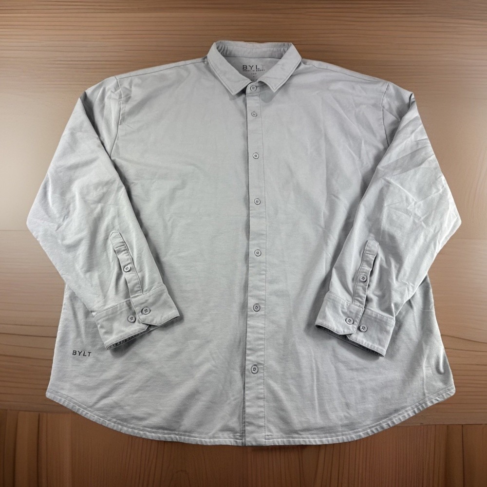 BYLT Premium Basics Lux Long Sleeve Button Up Shirt Gray Mens 3XL Preppy Stretch